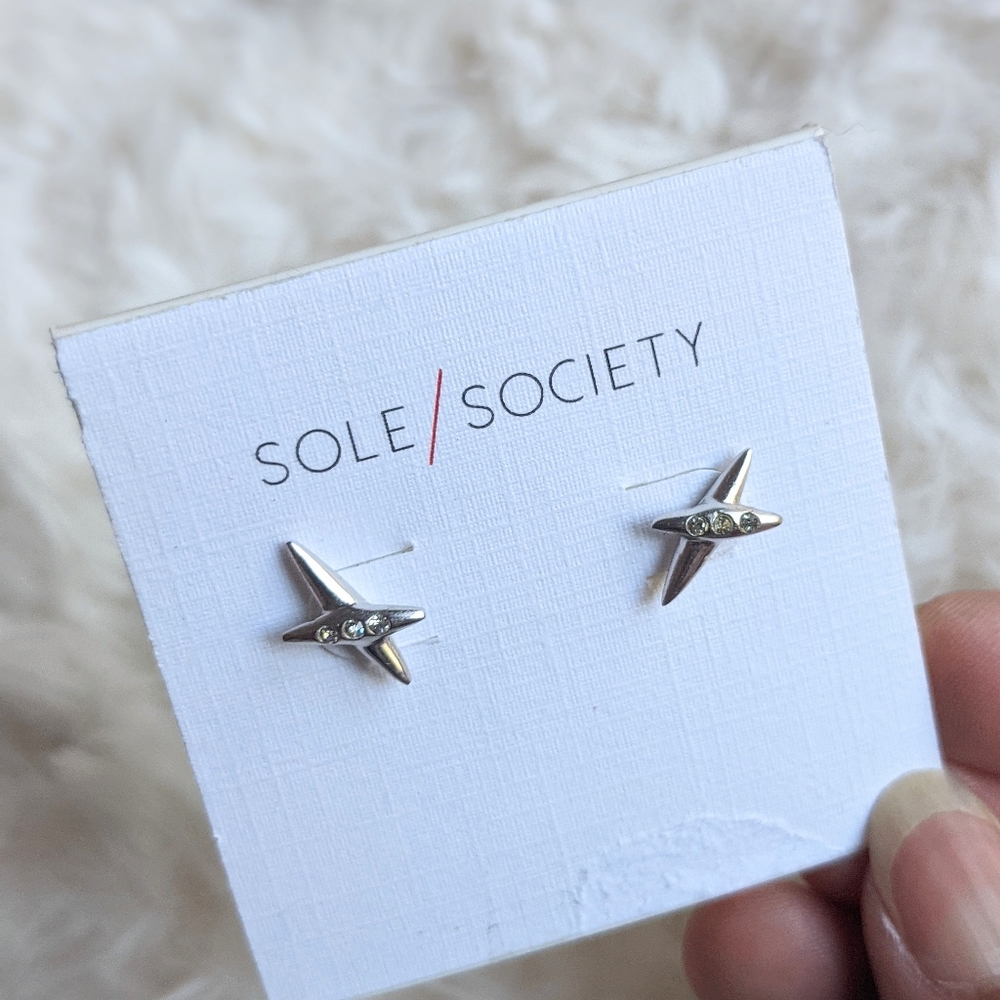SOLE SOCIETY CZ X Silver Stud Earrings